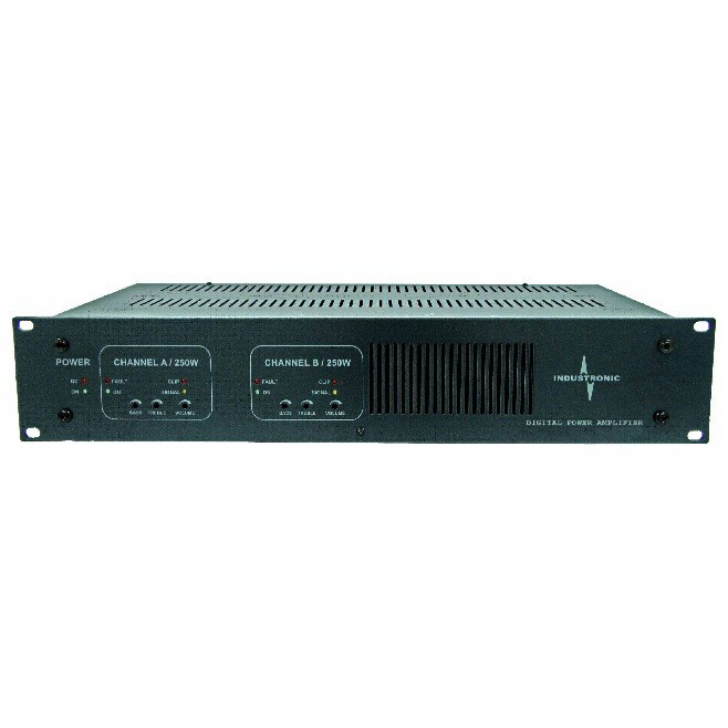 Digital Power Amplifier with 2 x 250 W 100 V continuous output and up to 7 kHu audio bandwidth with digital input