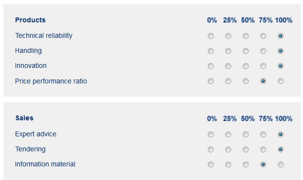 Example of the customer satisfaction survey from the INDUSTRONIC corporate homepage