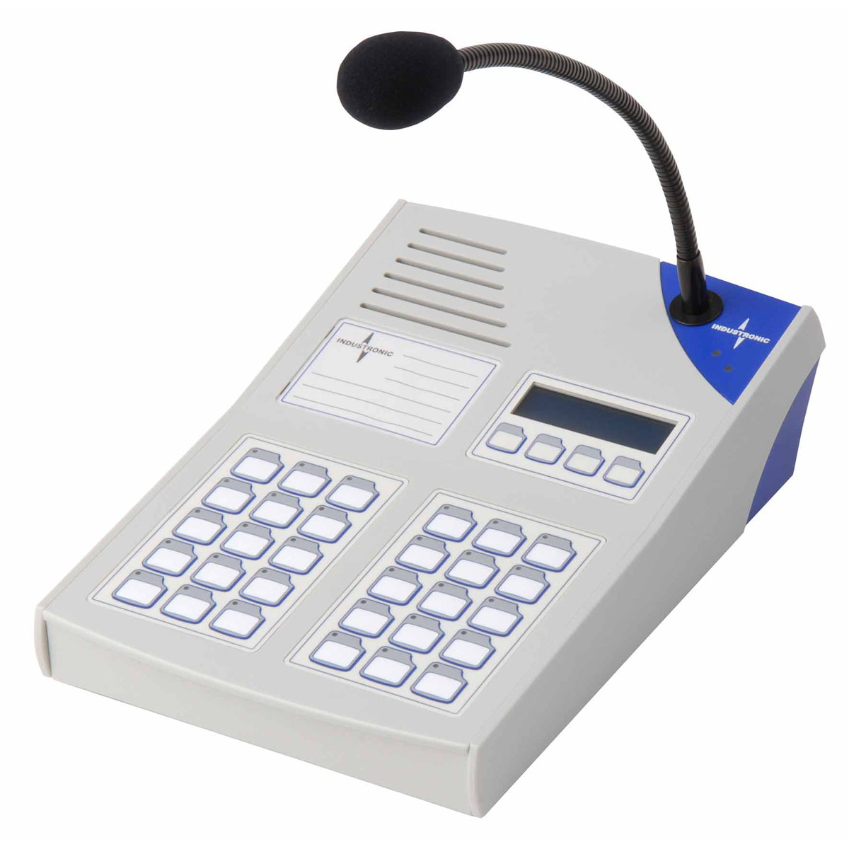 Digital Intercom Stationwith gooseneck microphone,  up to 60 keys, interface for handset connection,  LCD display and 4 function keys