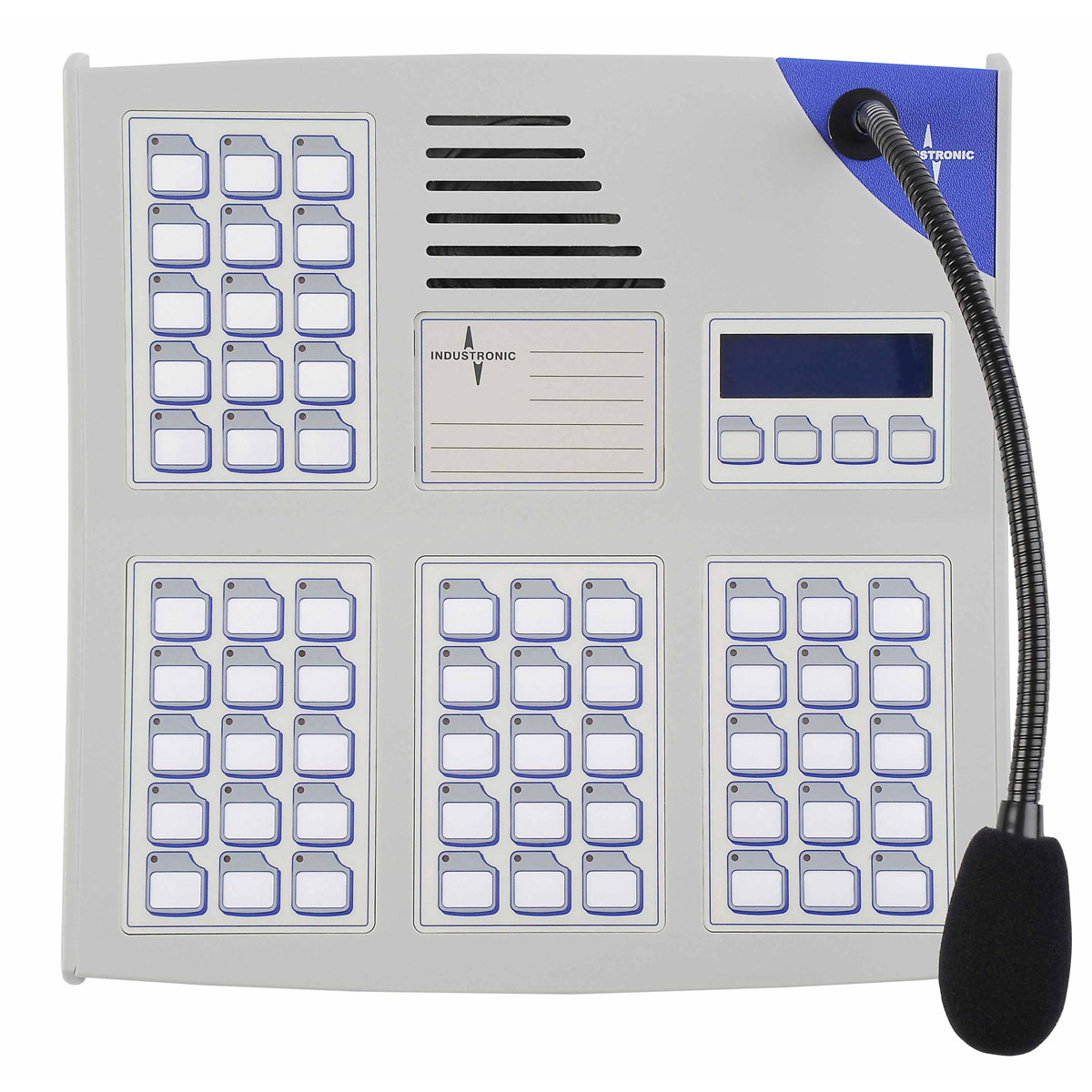 Digital Intercom Stationwith gooseneck microphone,  up to 60 keys, interface for handset connection,  LCD display and 4 function keys