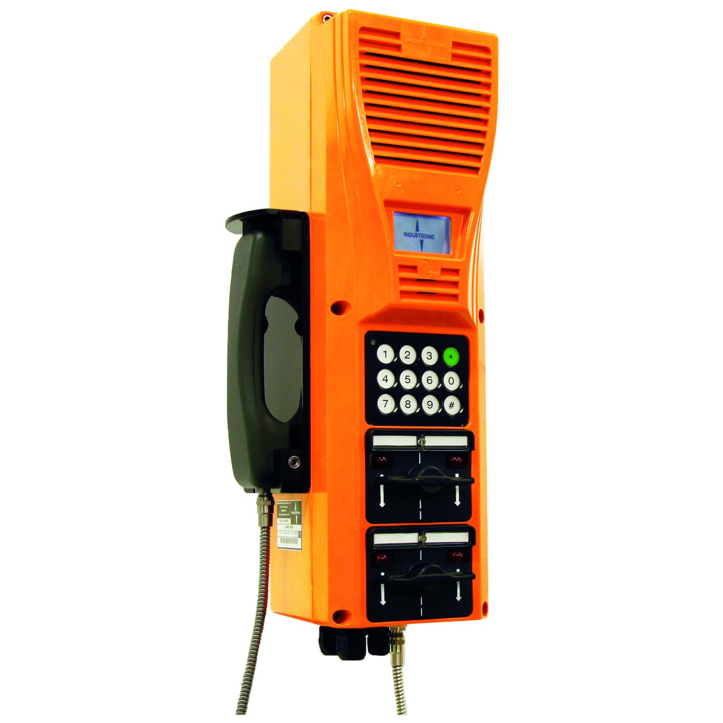 The weather-proof IP outdoor (harsh environment) intercom stations of the NRO xx2/D series with integrated dial keypad are part of the INTRON-D plus communication and public address system from INDUSTRONIC.