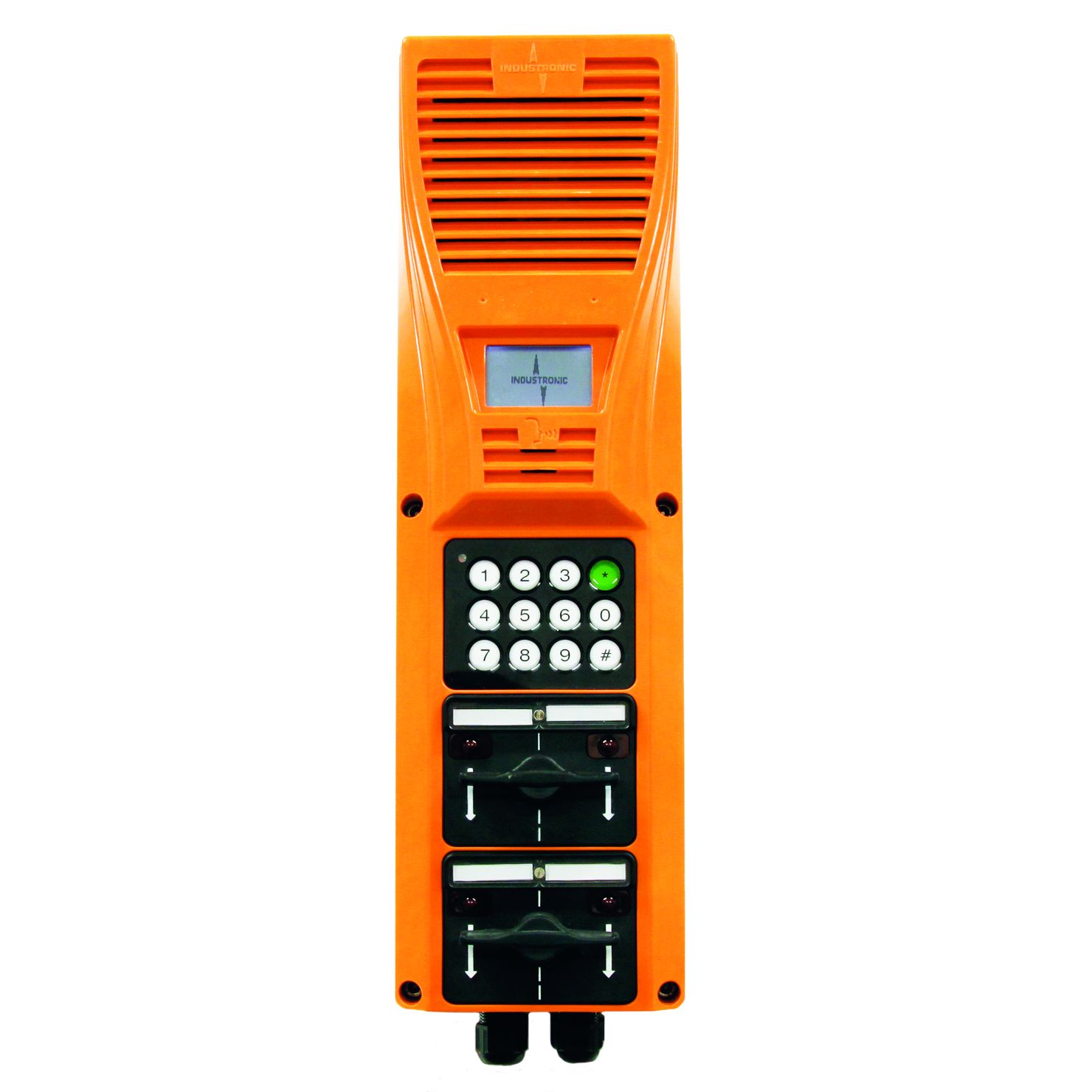 The weather-proof IP outdoor (harsh environment) intercom stations of the NRO 012/D series with integrated dial keypad are part of the INTRON-D plus communication and public address system from INDUSTRONIC.